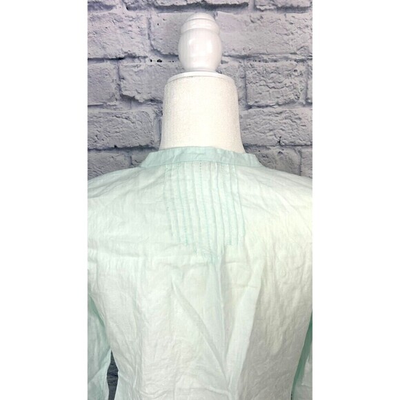 Eileen Fisher Petite Turquoise PM Linen Gauze Pintuck Button Front Long Sleeve - Picture 9 of 12